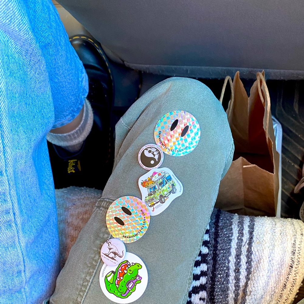 Pack of 4 brandy melville stickers and 2 pins